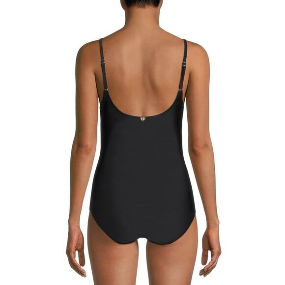 NWT Catherine Malandrino Women's v neck front Ruffle One Piece Swim Suit Small - Picture 3 of 9